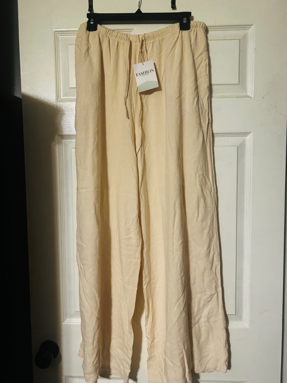 Light Cream Wide Leg Linen Drawstring Pants
